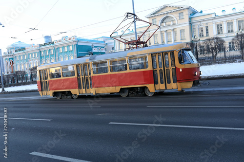 Retro tram in city