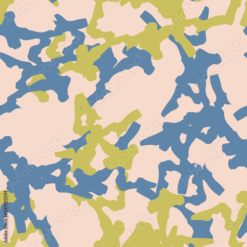 Urban camouflage of various shades of blue  yellow and beige colors