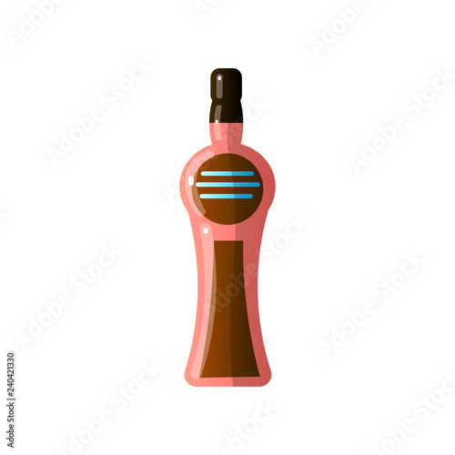 Alcoholic drink in a beautiful glass bottle of unusual shape on white background.