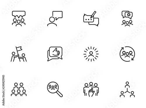 Team icons. Set of line icons. Human resource, hr management, corporate structure. Working in team concept. Vector illustration can be used for topic like business, employment, headhunting