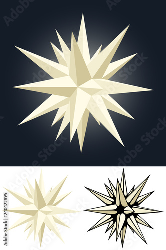 Vector illustration of a Moravian (Advent) Star Christmas decoration, in three varieties.