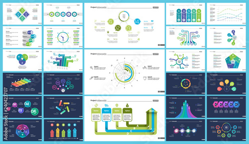 Business inforgraphic design set for strategy concept. Can be used for business project, annual report, web design. Process chart, option chart, flowchart, scatter plot, line graph