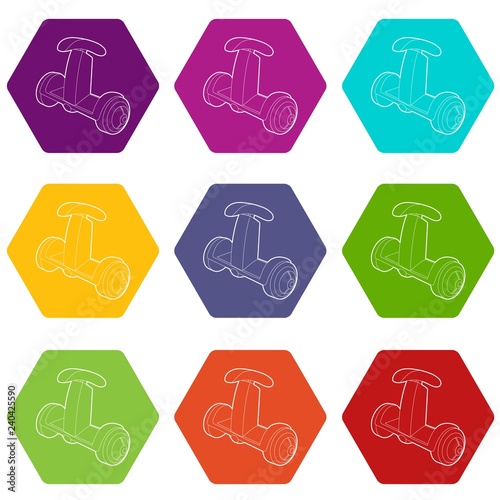 Ecology segway icons 9 set coloful isolated on white for web