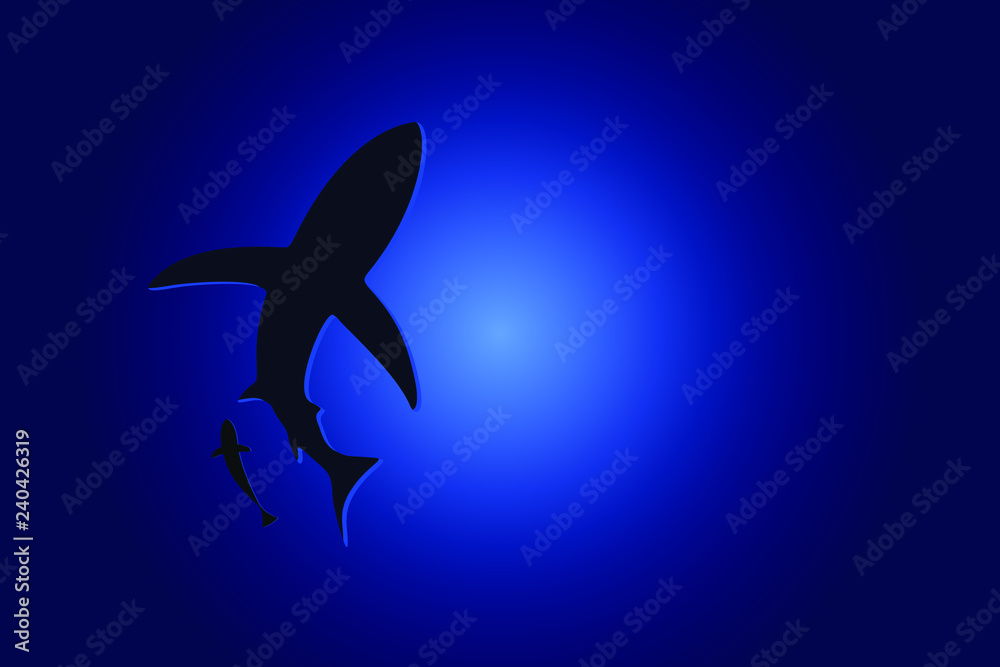 Obraz premium silhouette sharks in the deep sea
