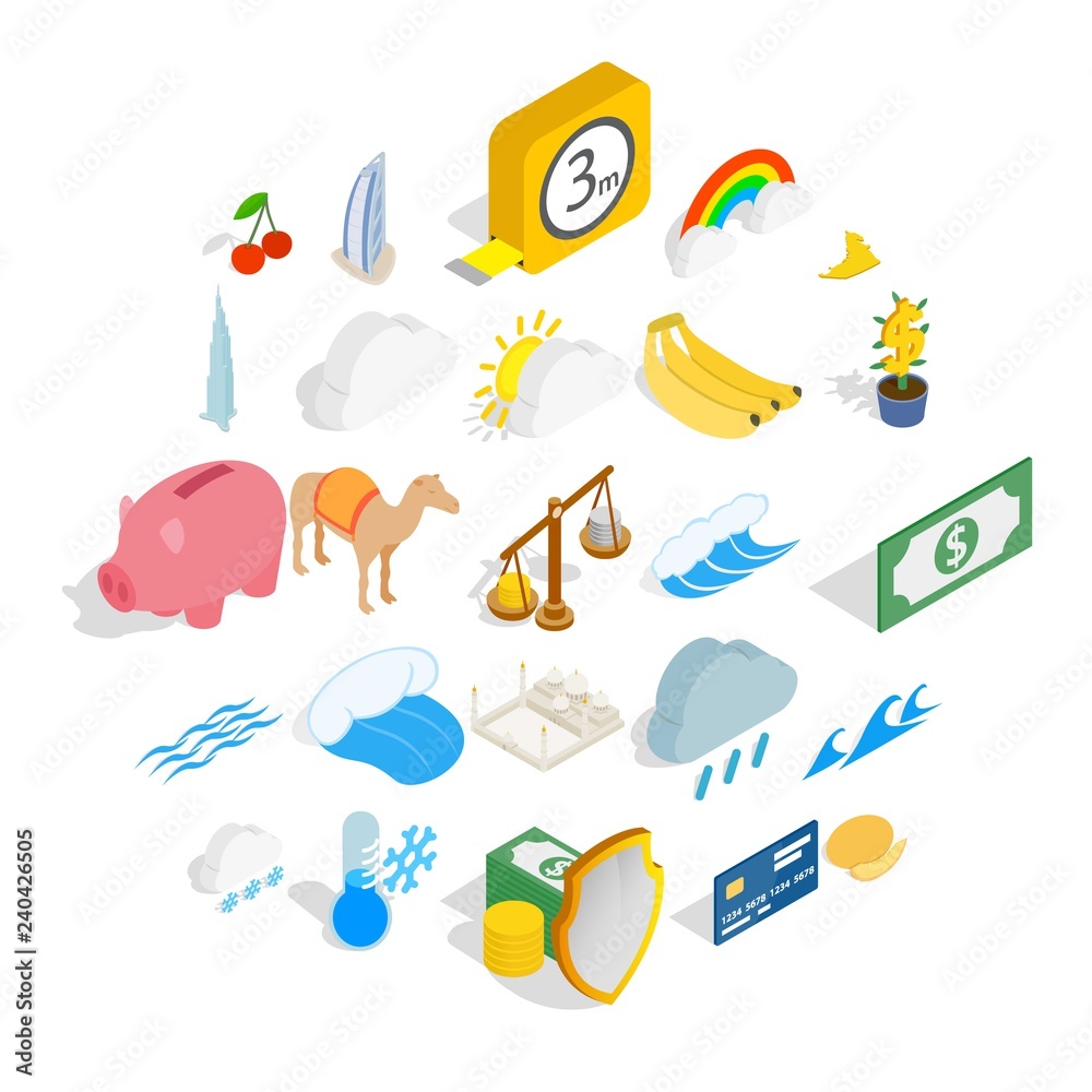 Naklejka premium Multipurpose icons set. Isometric set of 25 multipurpose vector icons for web isolated on white background