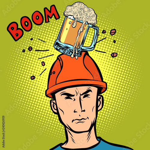 beer fell on the worker head