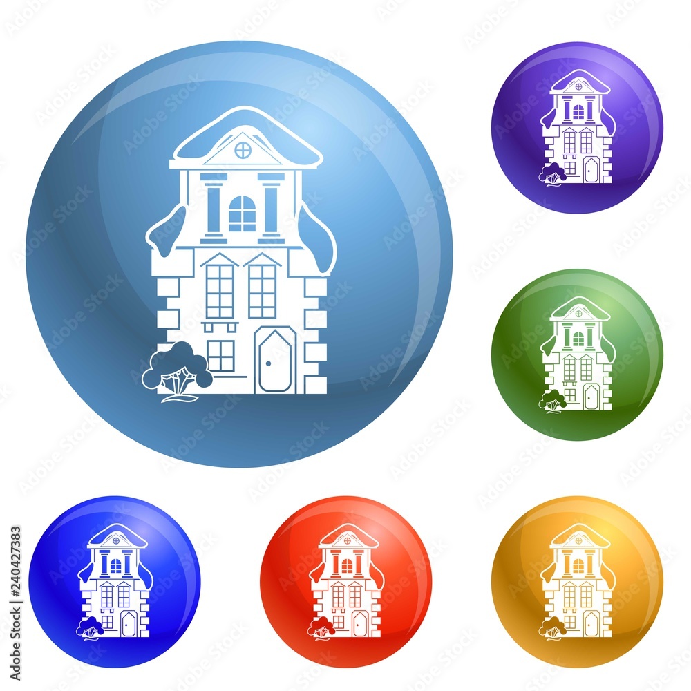 Traditional house icons set vector 6 color isolated on white background