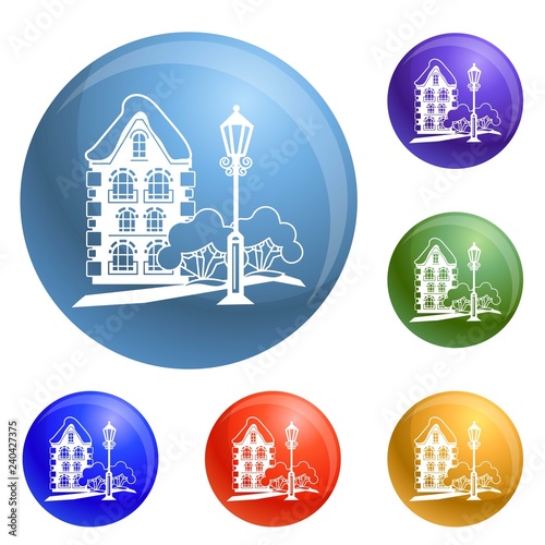 Old house icons set vector 6 color isolated on white background
