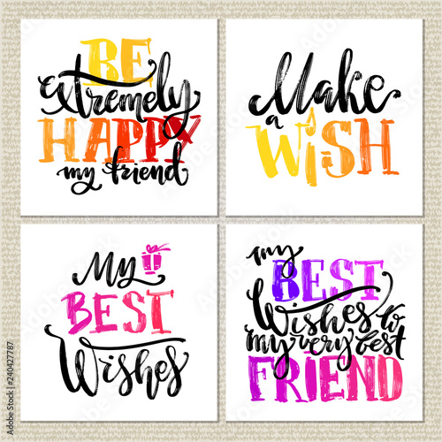 Birthday cards. Various words about birthday on white background. Holiday design for cards, invitations and banners.