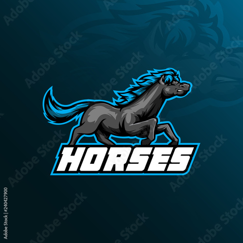 horse mascot logo vector design with modern illustration concept style for badge, emblem and t shirt printing. horse illustration with running style.