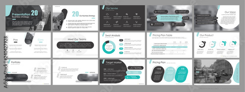 Presentation template. Green black elements for slide presentations on a white background. Use also as a flyer, brochure, corporate report, marketing, advertising, annual report, banner. Vector