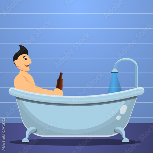 Man beer bathtub concept banner. Cartoon illustration of man beer bathtub vector concept banner for web design