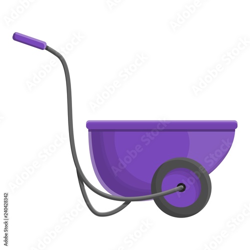 Purple wheelbarrow icon. Cartoon of purple wheelbarrow vector icon for web design isolated on white background