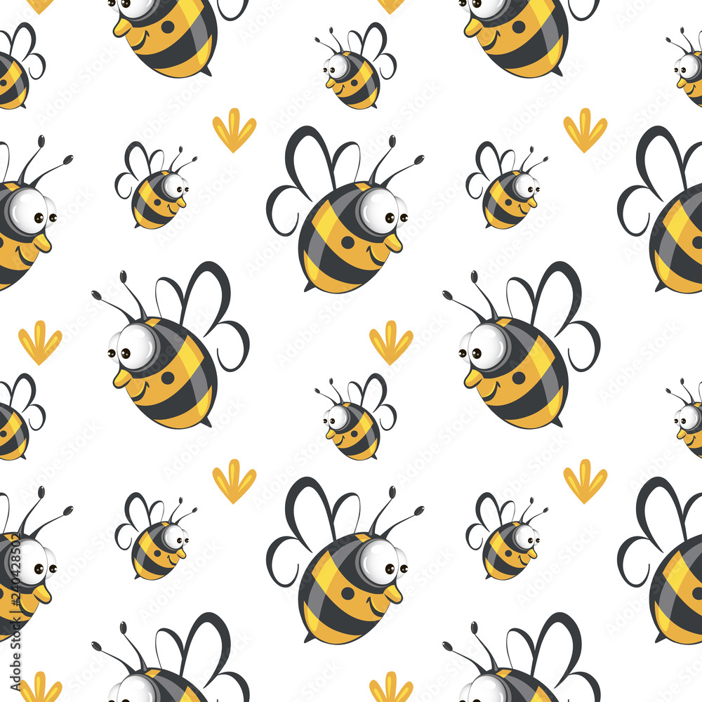 Cute seamless bee pattern vector. 