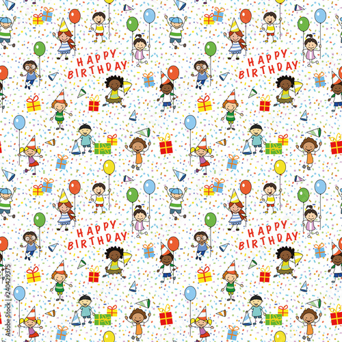birthday wrapping paper , seamless pattern with kids illustration