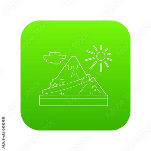 Travel by car in mountains concept. Outline illustration of travel by car in mountains vector concept for web