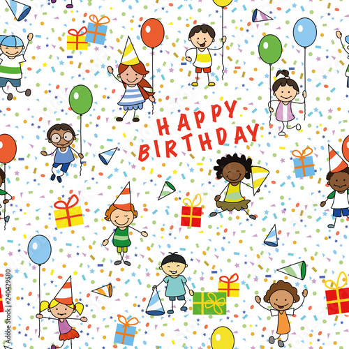happy birthday party illustration, wrapping paper  seamless pattern    