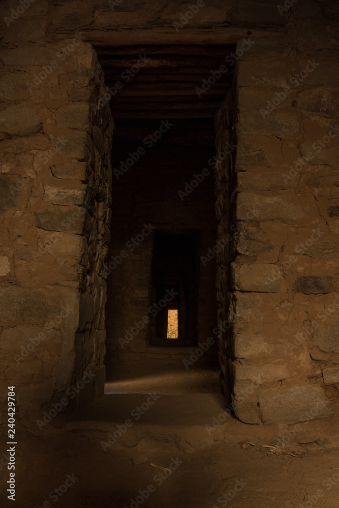 Ancient passageway at the Aztec Pueblo, New Mexico