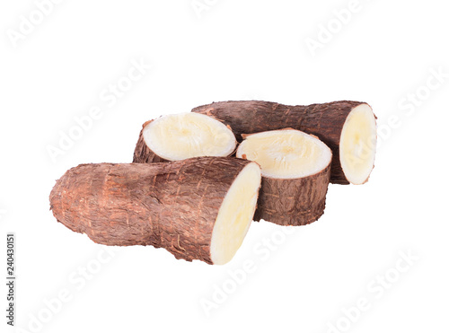 Slices cassava isolated on white background