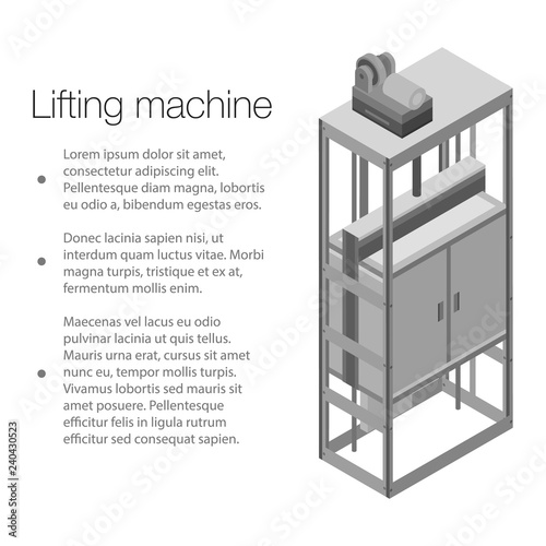 Lifting machine concept background. Isometric illustration of lifting machine vector concept background for web design