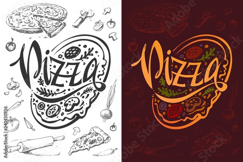 Pizza logo or food poster design. Vector template