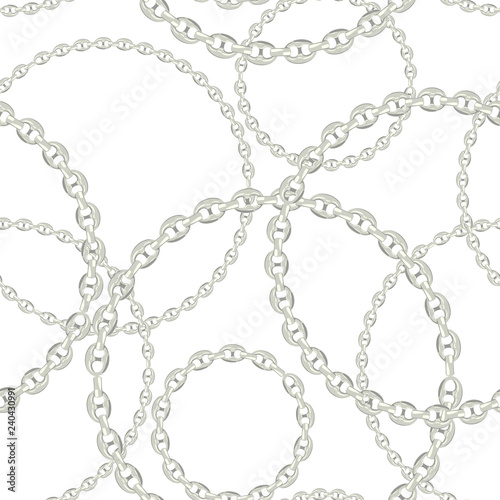 Wallpaper Mural Fashion Seamless Pattern with Silver Chains. Fabric Design Background with Chain, Metallic accessories and Jewelry for Wallpapers, Prints. Vector illustration Torontodigital.ca