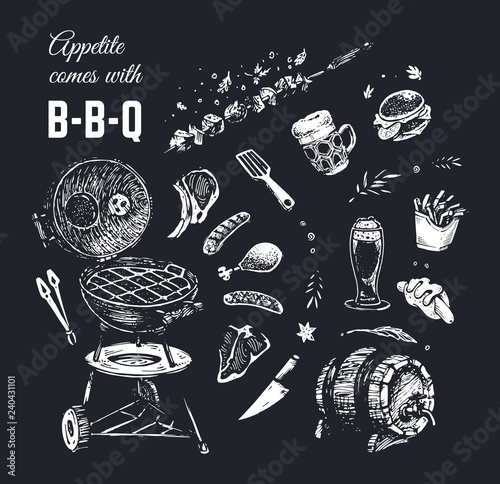 Chalk drawn food poster design. Vector background