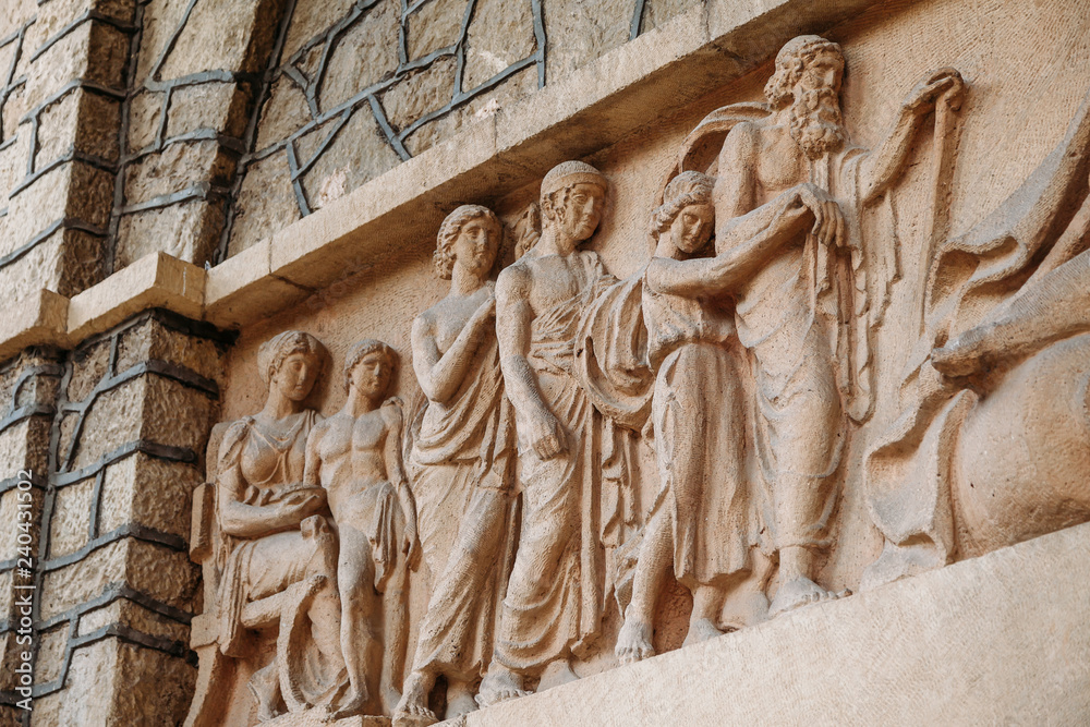 antique Beautiful bas-relief sculpture on wall ancient Greek style Stock  Photo | Adobe Stock
