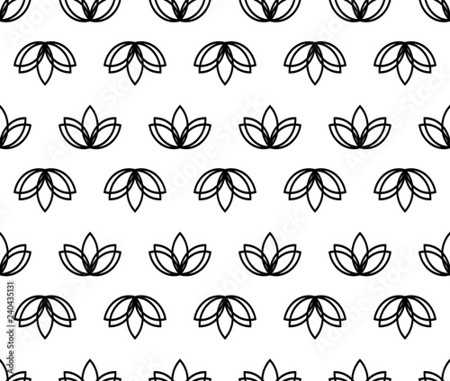 Seamless lotus vector black and white background. Geometric flower lotos yoga pattern