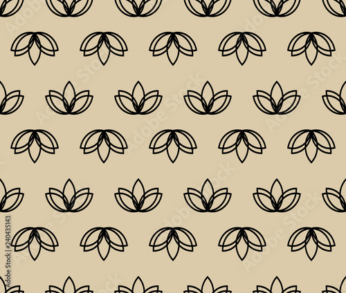 Seamless lotus vector on the beige background. Geometric flower lotos yoga pattern