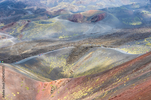 Crater Silvestri Superiori (2001m) on Mount Etna, Etna national park, Sicily, Italy. Silvestri Superiori - lateral crater of the 1892 year eruption. Volcanic foggy landscape