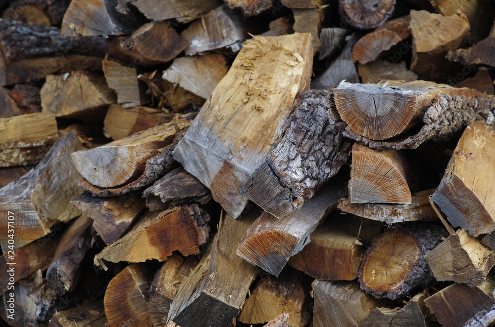 Split oak woodpile to feed the woodburning stove Split oak woodpile to feed the woodburning stove