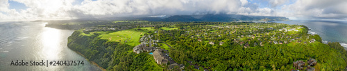 Princeville Kauai Hawaii Sunrise Aerial Panoramic Landscape View photo
