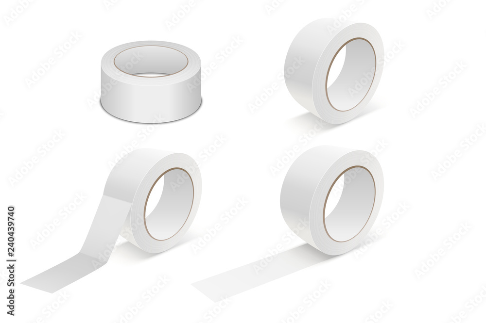 Vector Realistic White 3d Matte Tape Roll Icon Set or Mock-up Closeup Isolated on White Background. Design Template of Packaging Sticky Tape Roll or Adhesive Tape for Mockup. Front View Vector Realistic White 3d Matte Tape Roll Icon Set or Mock-up Closeup Isolated on White Background. Design Template of Packaging Sticky Tape Roll or Adhesive Tape for Mockup. Front View