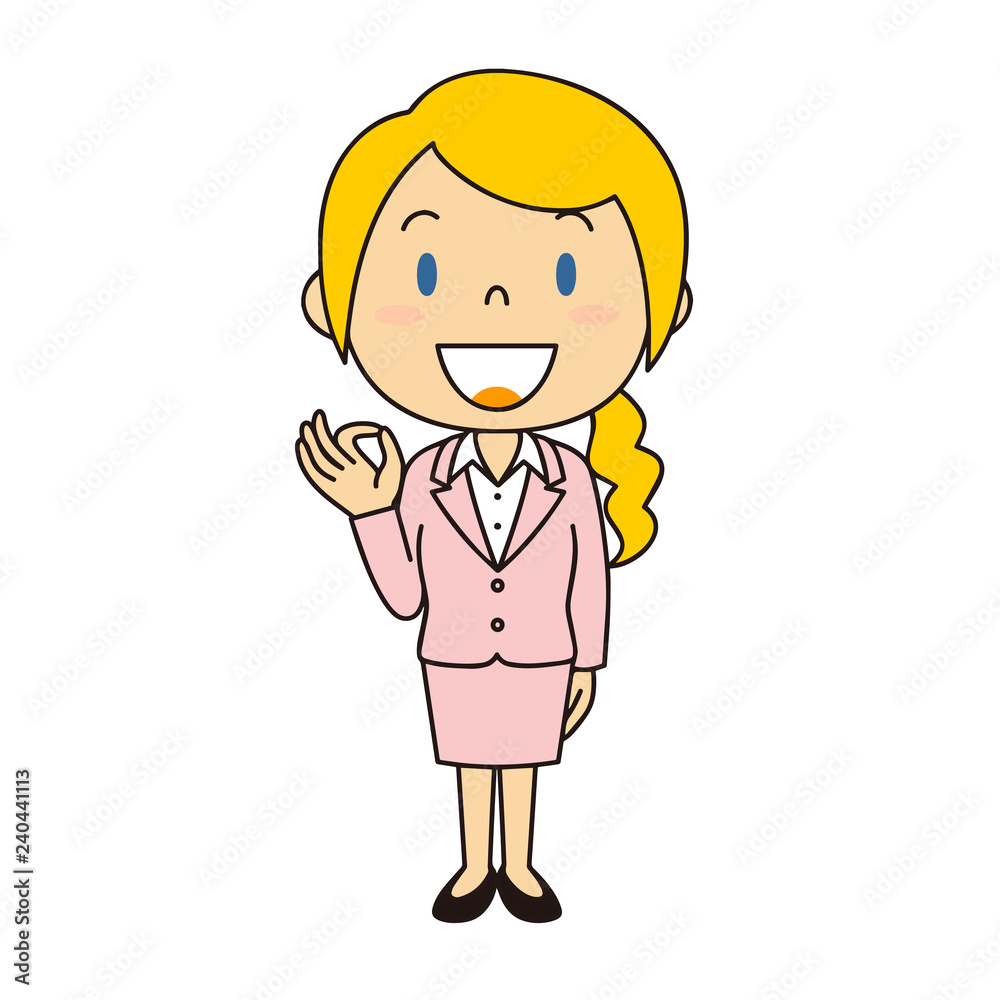 スーツの外国人女性 立ち姿 Okポーズ Stock Illustration Adobe Stock