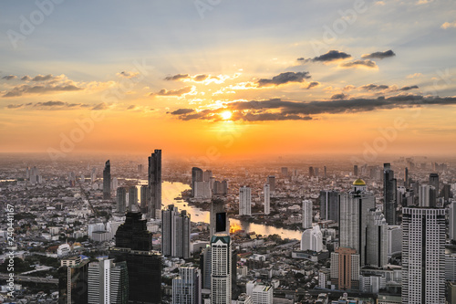 Bangkok city at sunset, Bangkok skyline at sunset, Bangkok Thailand.