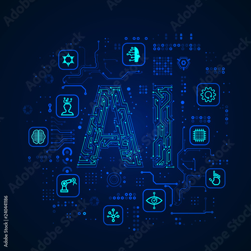 concept of AI or artificial intelligence, icon set of modern technology