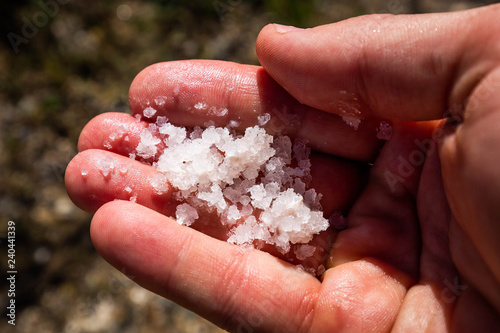 Red salt production in Puerto Rico lake photo