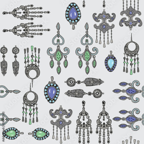 Seamless pattern Jewelry earrings pendants folk