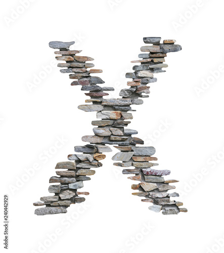 Font of X to create from stone wall isolated on white.
