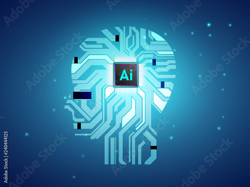 Artificial Intelligence CPU with brain concept, Ai computing with circuit board, machine learning