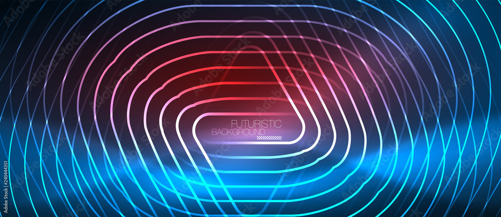 Neon glowing techno lines, hi-tech futuristic abstract background template with geometric shapes