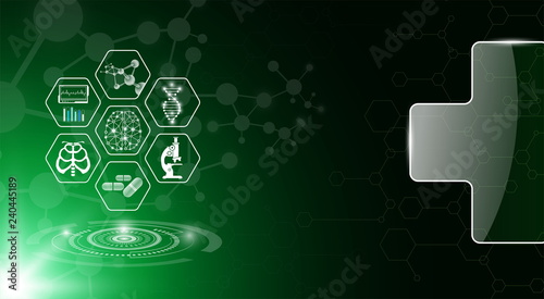 abstract background technology concept in green light,human body heal,technology modern medical science in future and global international medical with tests analysis clone DNA human