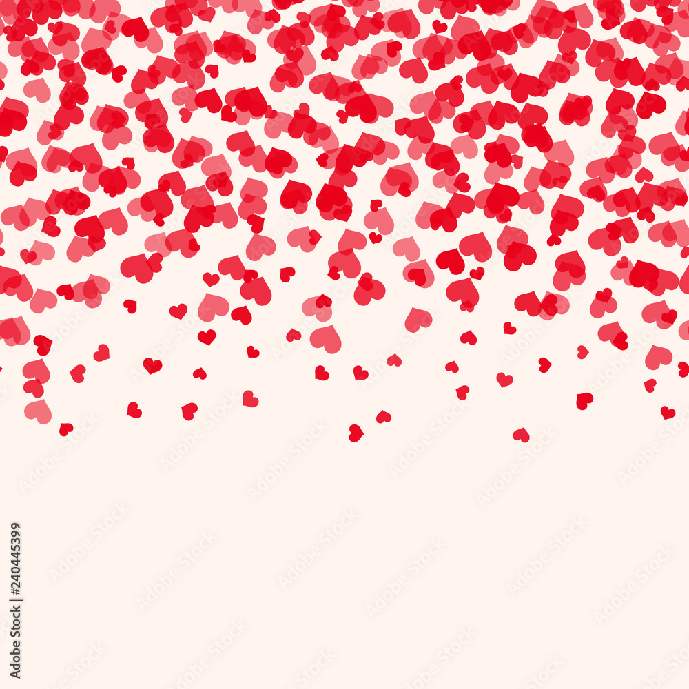 Falling red hearts for Valentine's Day card. Vector