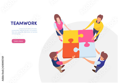 Teamwork connection successful together concept. The Big jigsaw puzzle