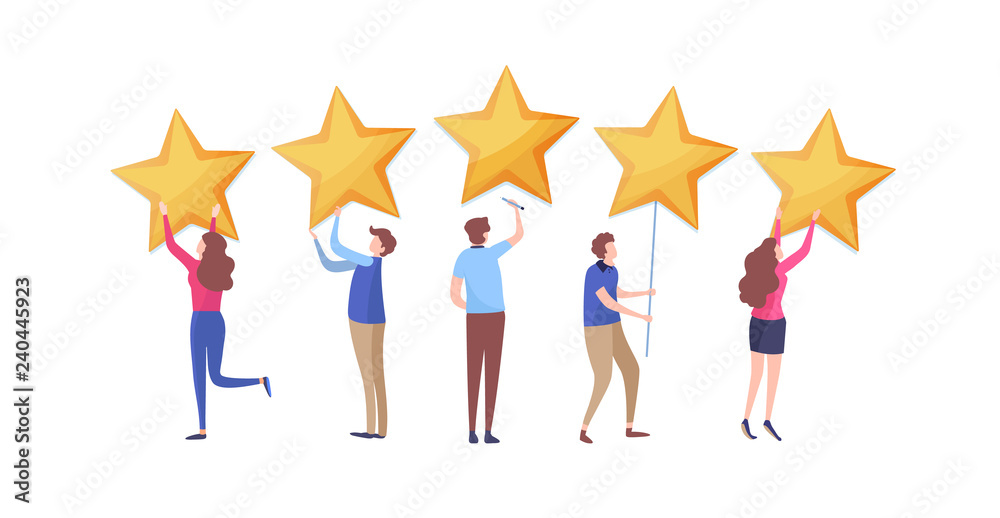 Customer S Giving Five Star Rating User Feedback Review Scroll Cartoon Illustration Vector Graphic On White Background Stock Vector Adobe Stock