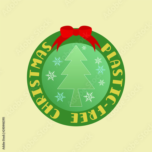 Typographic christmas wreath with tree and snowflake icons as a gimmick. Plastic free christmas concept. Vector illustration.