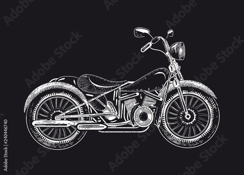 gezeichnetes weißes Motorrad auf schwarzem Grund