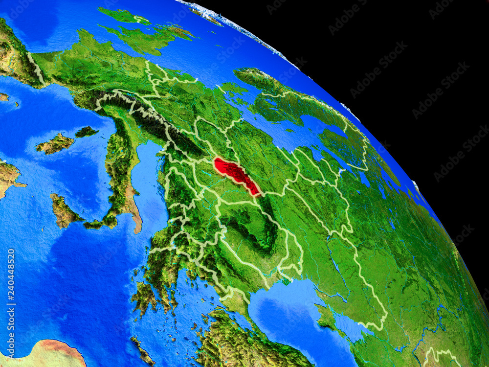 Slovakia on planet Earth from space with country borders. Very fine detail of planet surface.