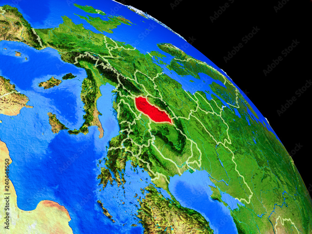 Hungary on planet Earth from space with country borders. Very fine detail of planet surface.